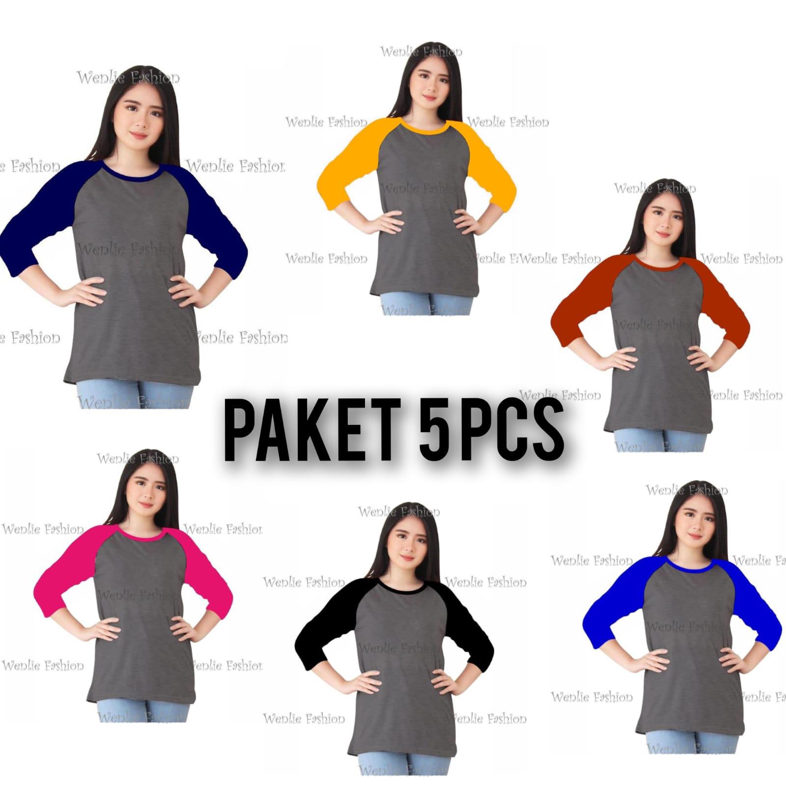 KAOS RAGLAN CEWEK POLOS PAKET 5PCS BAJU KAOS RAGLAN CEWEK LENGAN 34 ATASAN CEWEK / KAOS MURAH / KAOS DISTRO / KAOS SIMPLE / T-SHIRT CEWEK