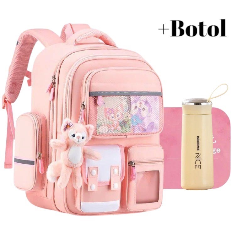Tas Ransel Anak Perempuan Laki-Laki Poliester Desain Karakter Warna-Warni dengan Botol Minum Naruto - Best Seller