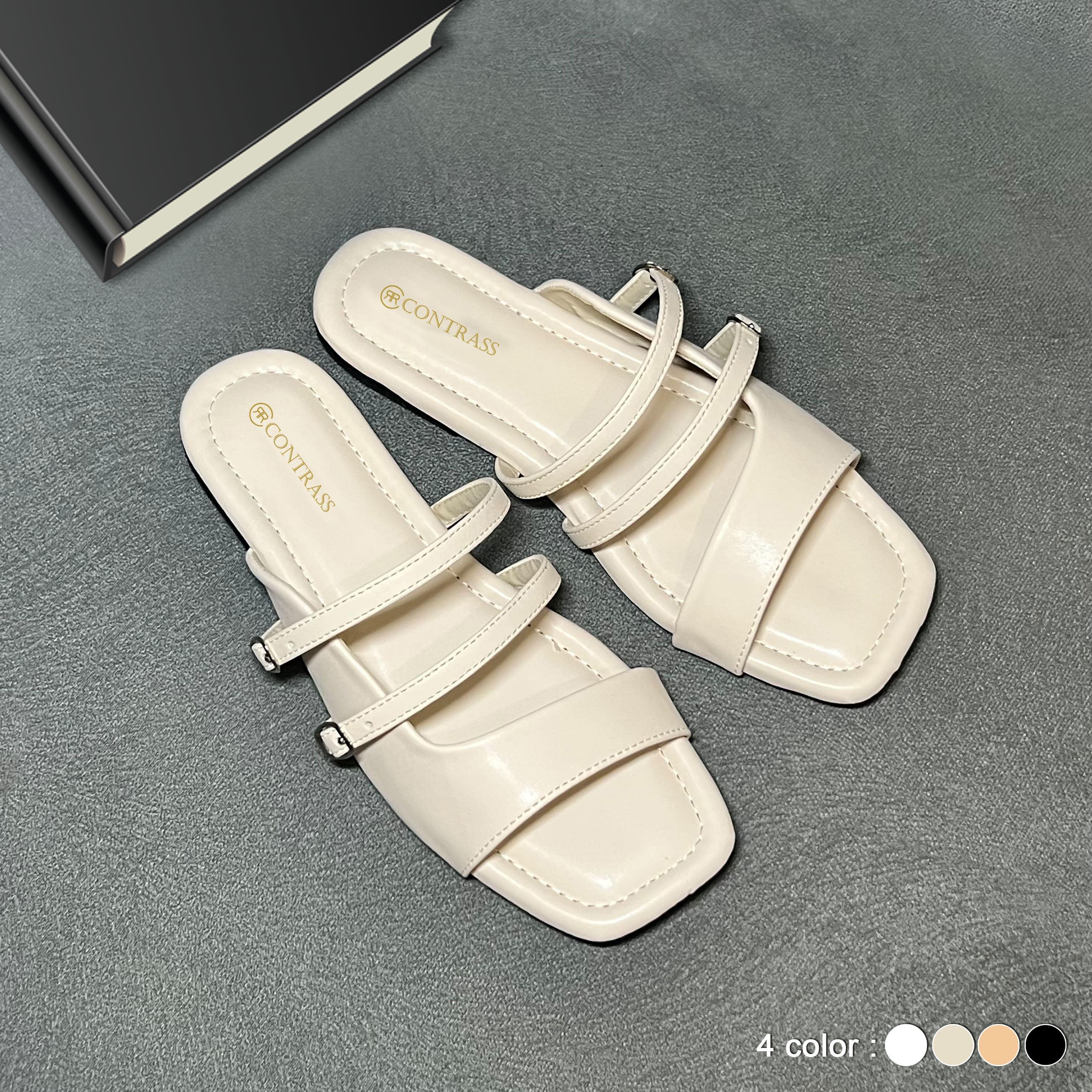 Sandal Flat Wanita SOL Double Gesper Alas Busa Empuk Korean Style RRC