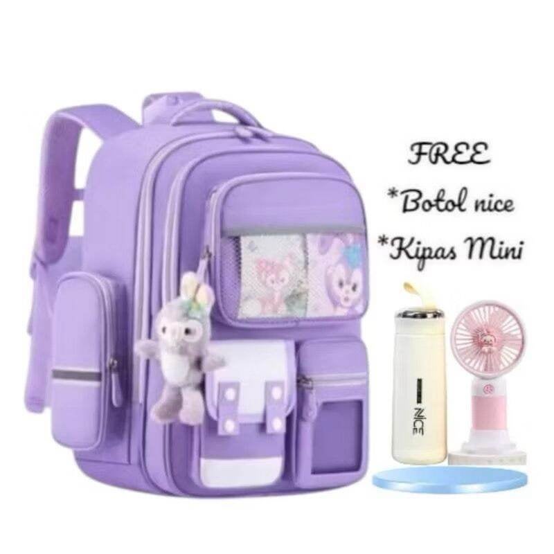Tas Ransel 3in1 Motif Fox Ransel Anak Sekolah Perempuan TK SD SMP SMA Free Botol Minum+Kipas
