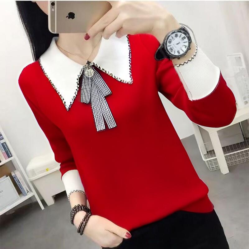 AJW [XDA] Atasan Wanita Pita Knit Import Premium Blouse Wanita Kekinian Kerah Pita Lengan Panjang | Pakaian Wanita Rajut Blouse Korean Style