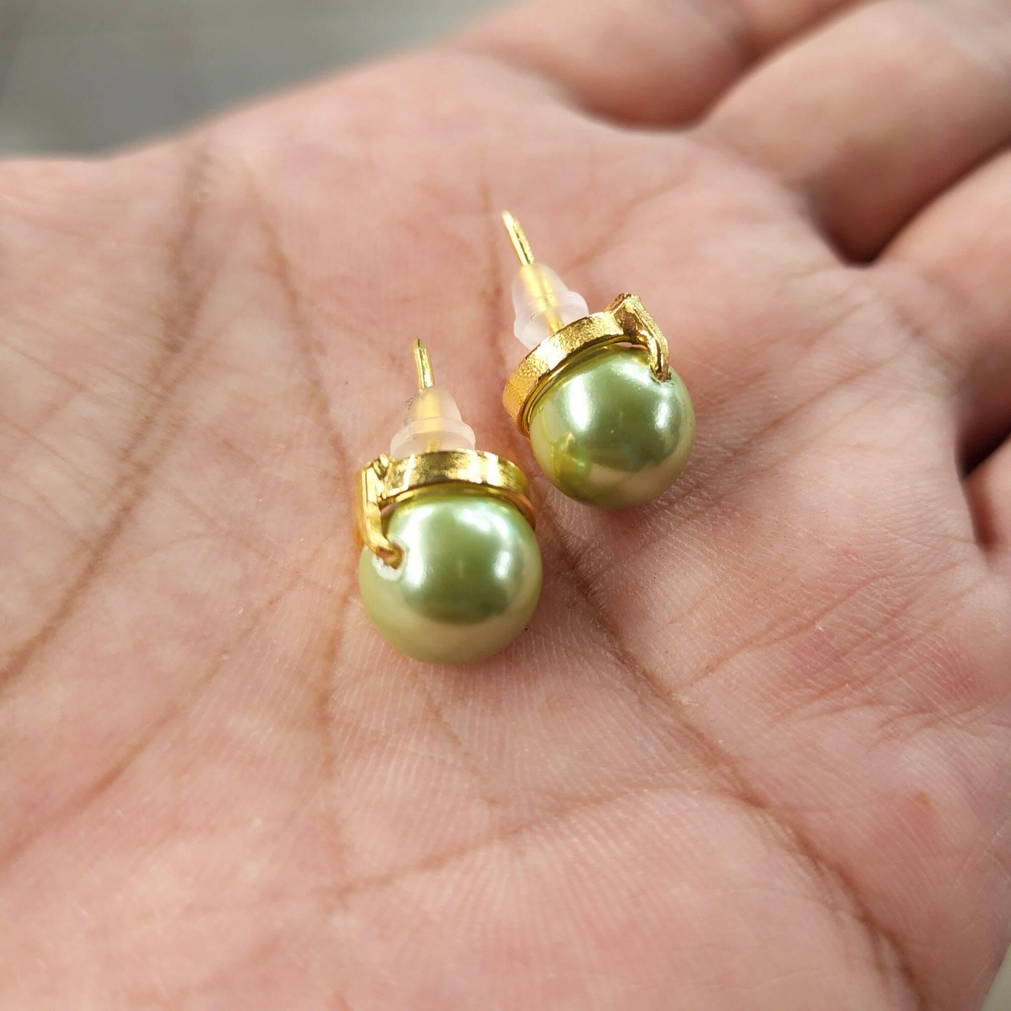 Giwang Tusuk Mutiara Shell Ikat Lapis Emas Kuning 24k