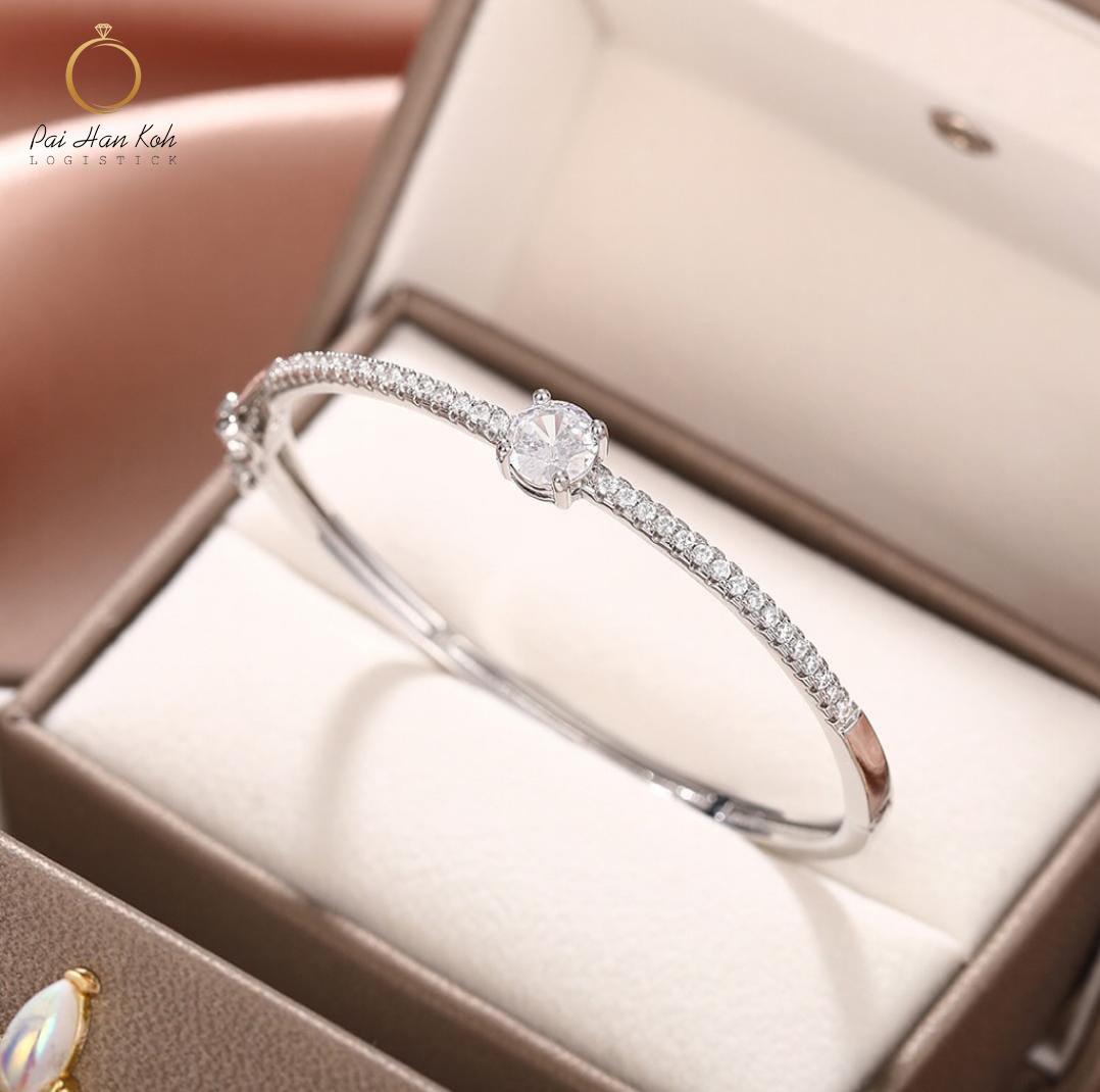 BISA COD✔ Gelang Bangle Bulat Soliter Mata Satu Elegant Lapis Emas Dan Perak