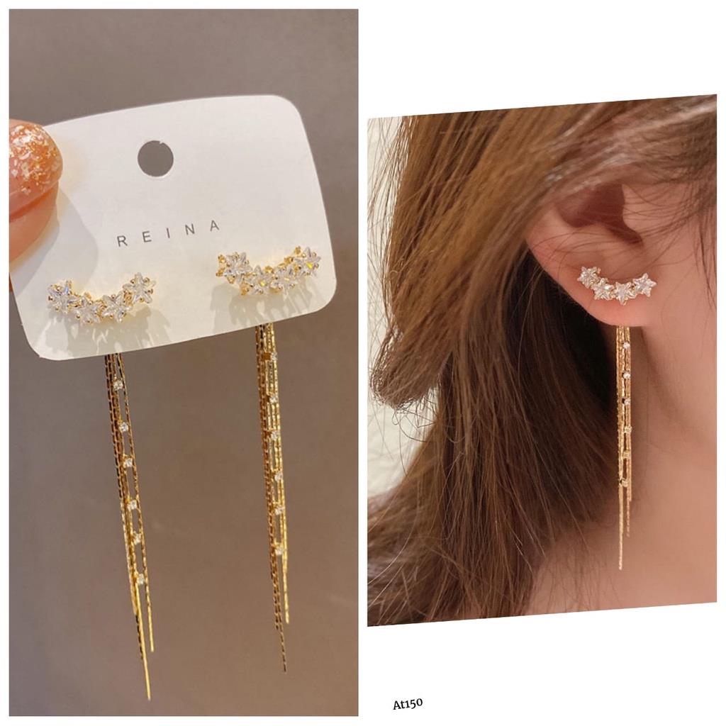 Anting Wanita Titanium Fuji Korea Juntai Gold - Perhiasan Impor Premium Anti Karat dan Luntur