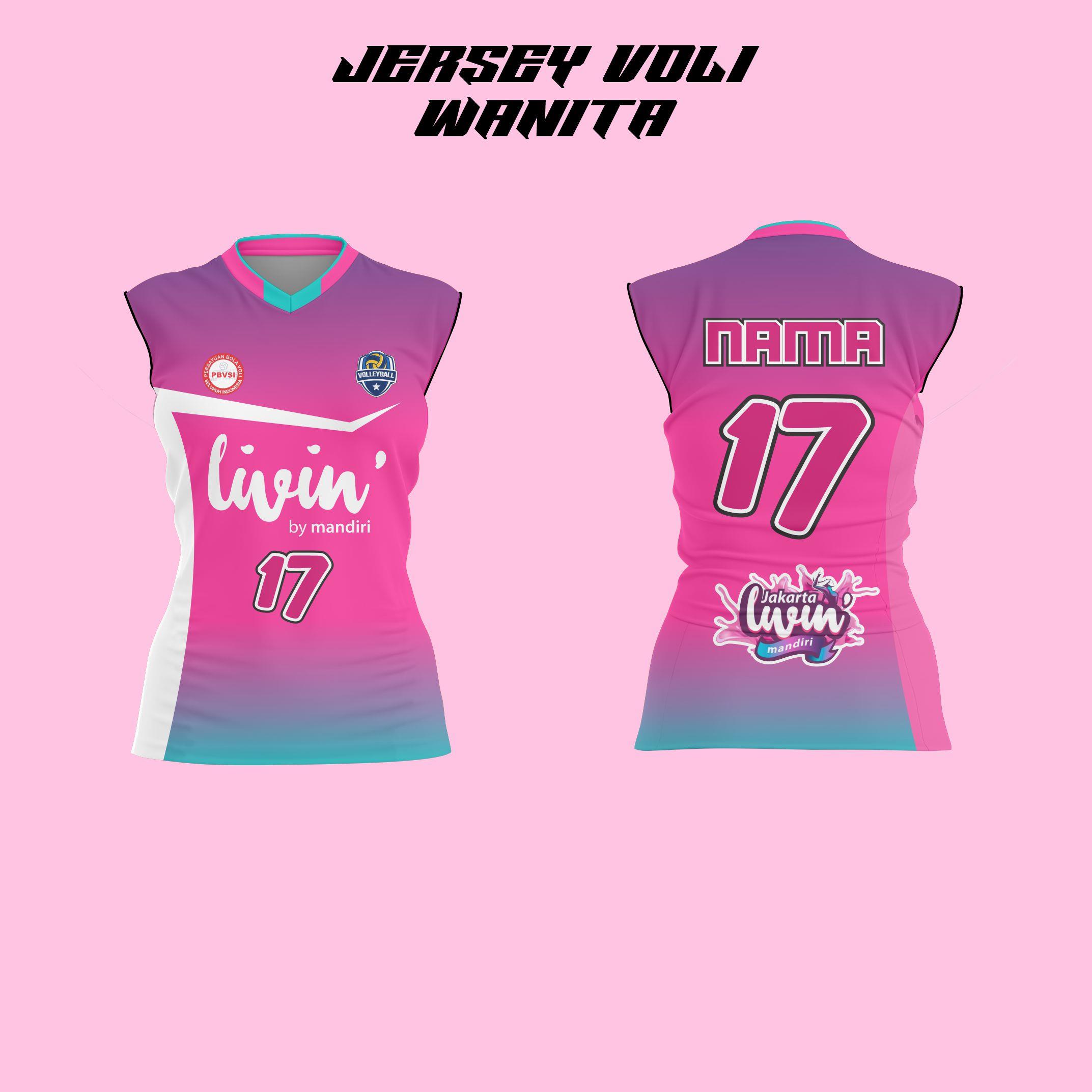 Jersey voli wanita livin by mandiri full printing free nama nomor dan logo