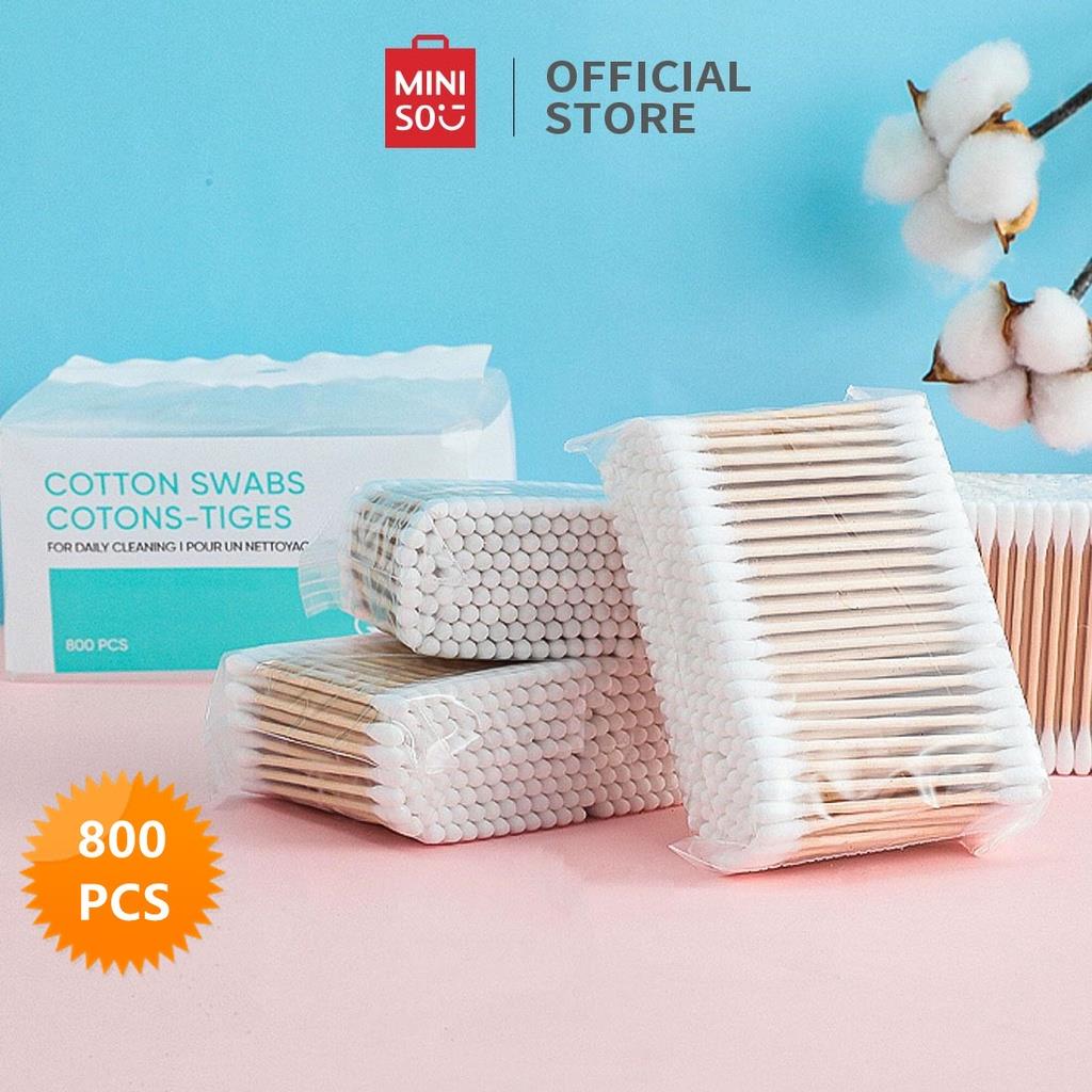 MINISO Cotton Swabs 800pcs Cotton Buds Katun Swabs kapas Korek Kuping Penyeka Kayu Tongkat Wooden Stick Double Head Portabel