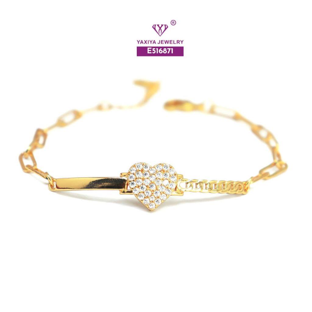 Yaxiya Gelang Rantai Love / Hati / Heart / Korea Style Perhiasan Lapis Emas 18K 461