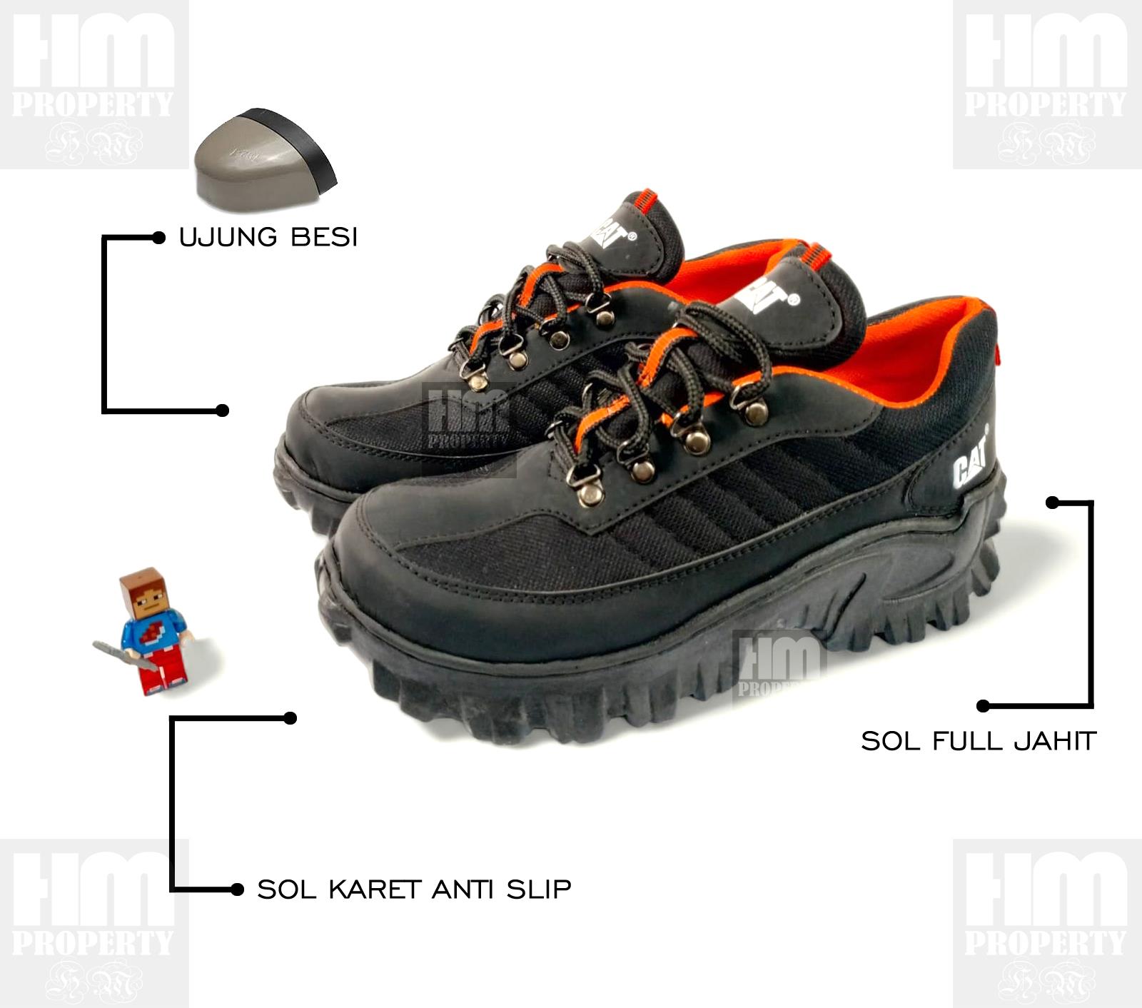 SEPATU BOOTS SAFETY PRIA CAT GASIO UJUNG BESI KERJA LAPANGAN PROYEK OUTDOOR HIKING ADVENTURE