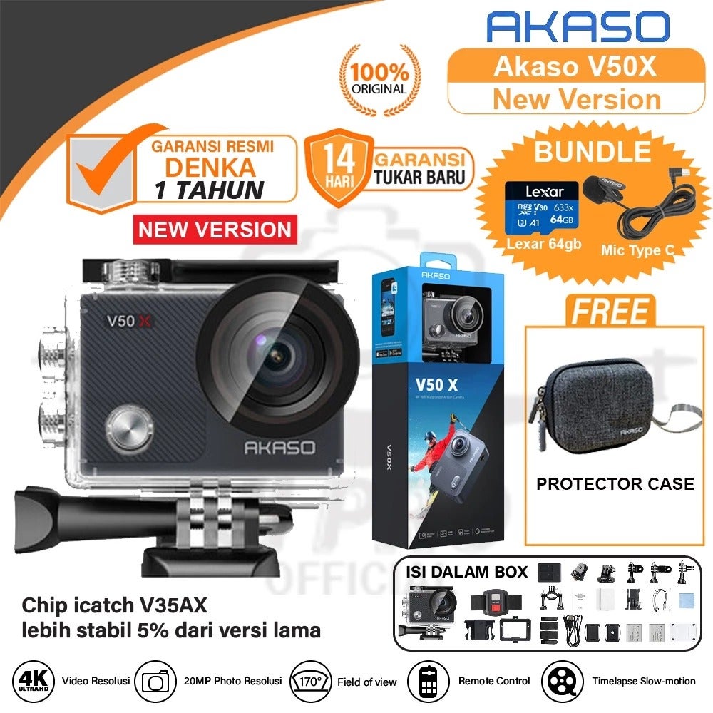 AKASO V50 X 4K New Version 30fps WiFi Action Camera - V50X - Original