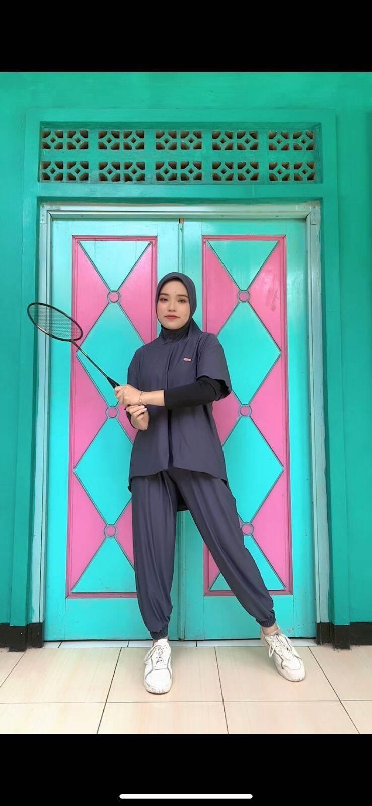 AZKADIENA baju setelan olah raga wanita muslimah terbaru set jilbab olahraga
