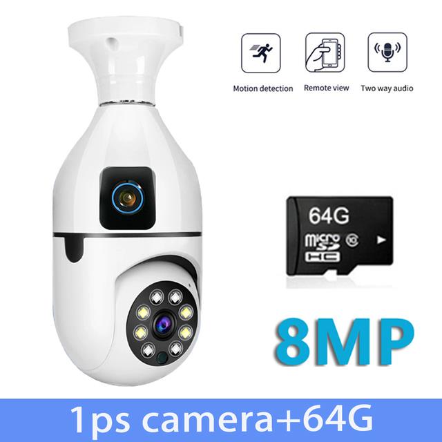 Kamera CCTV Lensa Ganda V380 Pro Bulb Terhubung ke Ponsel Rotasi 360° Pelacakan Otomatis Penglihatan Malam Dalam dan Luar Ruangan Audio Dua Arah