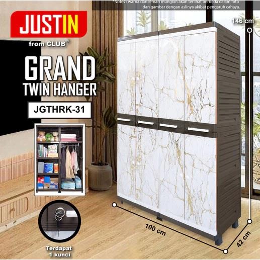 LEMARI PLASTIK CLUB 4 PINTU GANTUNG LEMARI JUSTIN GRAND TWIN HANGER LEMARI PLASTIK KACA KUNCI GANTUNG LEMARI