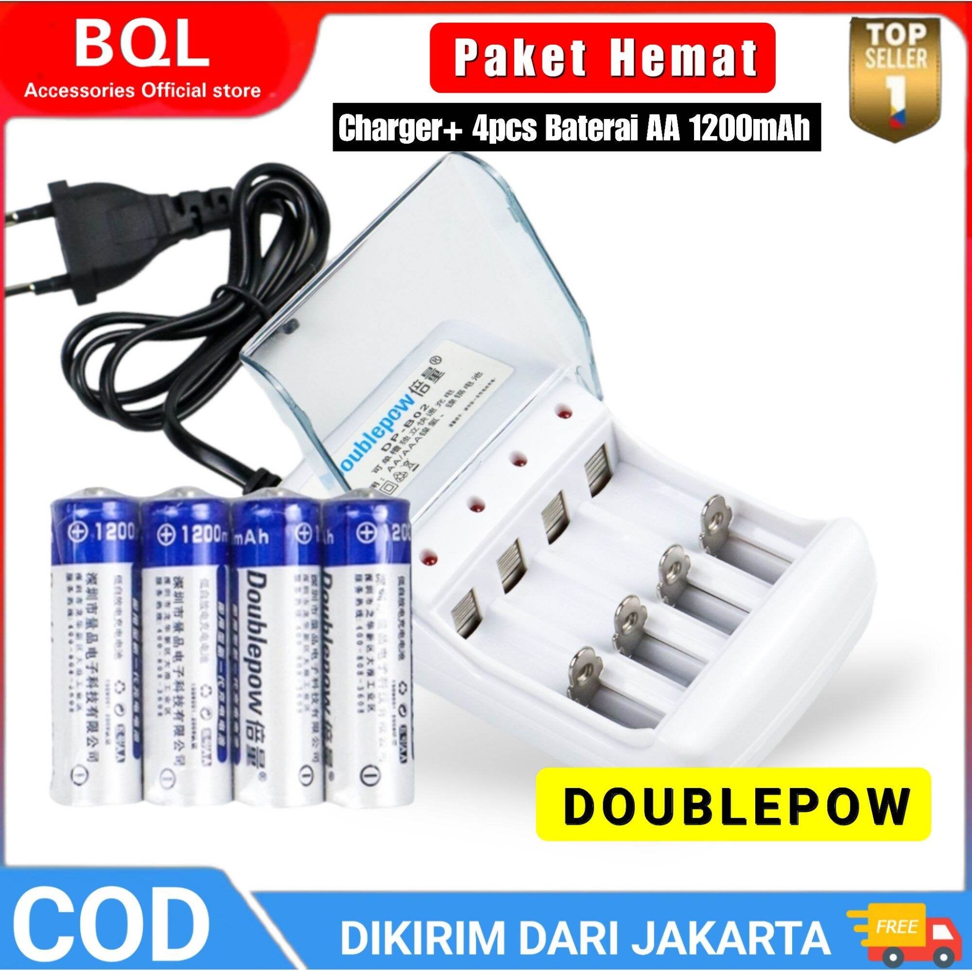Charger Baterai AA/AAA DOUBLEPOW Batu Batre A2 Slot baterai Bisa Di Cas Charger Baterai 4 slot AA/AAA with 4PCS AA 1200mAh