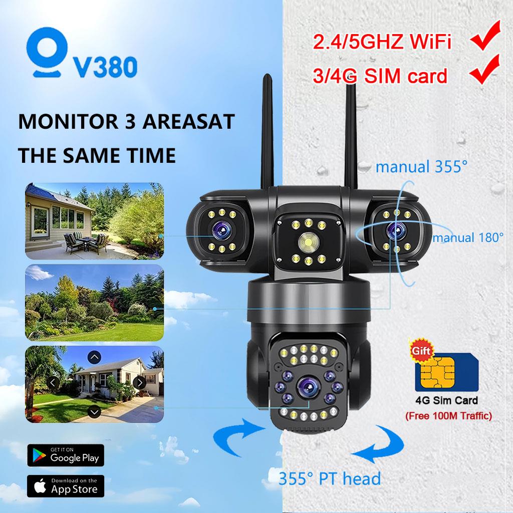 V380 Pro CCTV Kamera 4G/WIFI 3 Lensa Sesungguhnya 4K 18MP Outdoor IP66 Waterproof Pelacakan Seluler cctv sambung hp jarak jauh