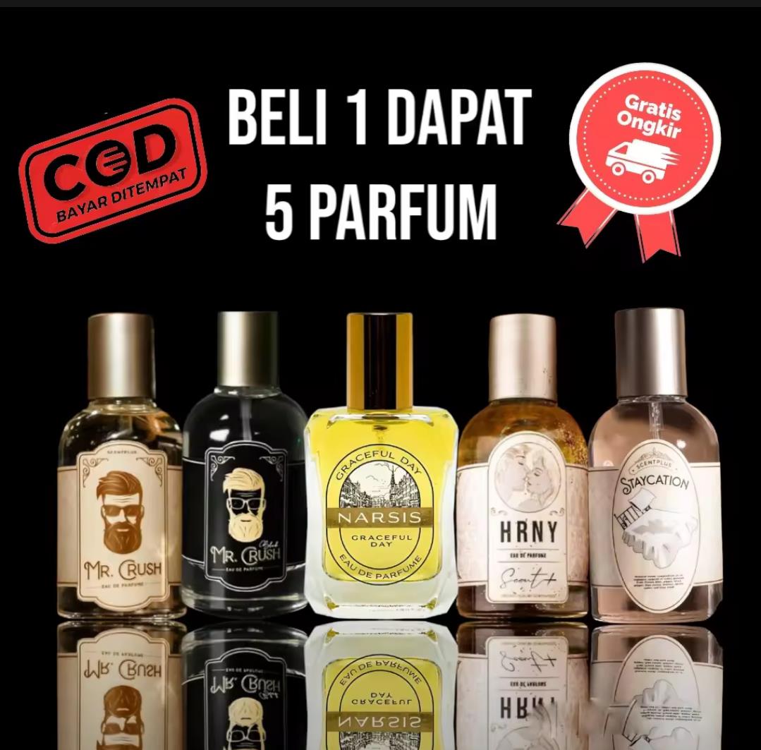 Paket 5 parfum Mr.Crush HRNY Black Side Effect Staycation Narsis EDP - Parfum Pria Wanita Terlaris