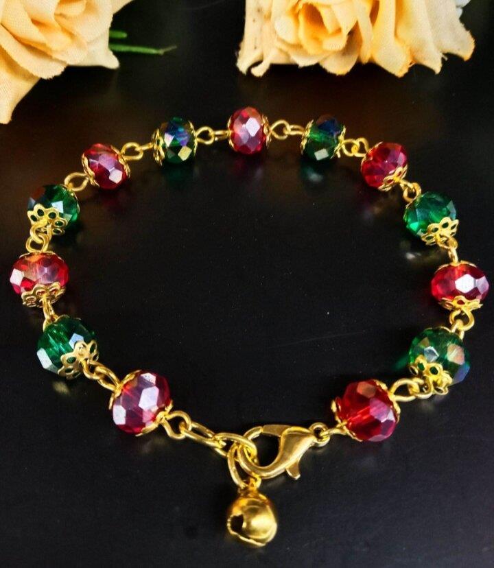 Gelang kristal Hijau variasi Merah lapis emas kuning bonus Anting dan Gelang Cantik