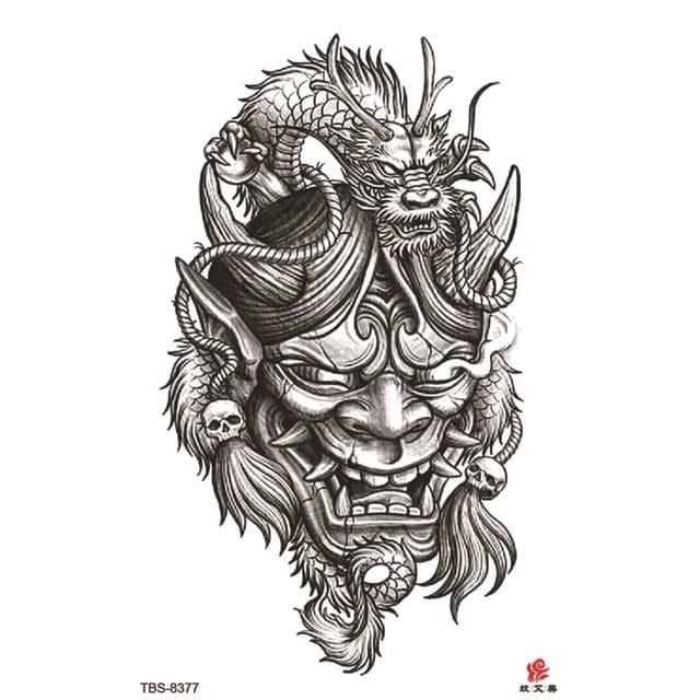 Stiker Tato Temporer Motif Barong Naga Hitam Tahan Air TBS-8377