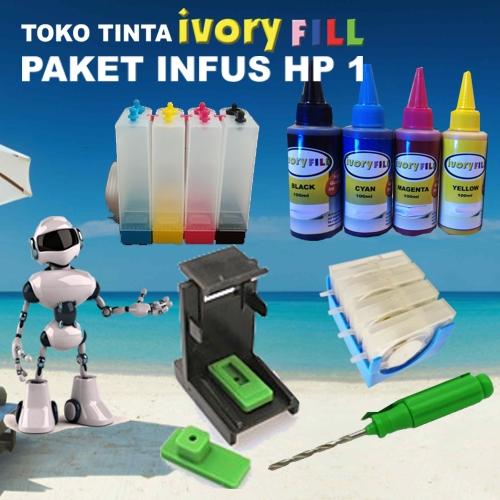 ivoryfill Paket lengkap infus printer HP tinta refill tabung dumper kit bor ciss