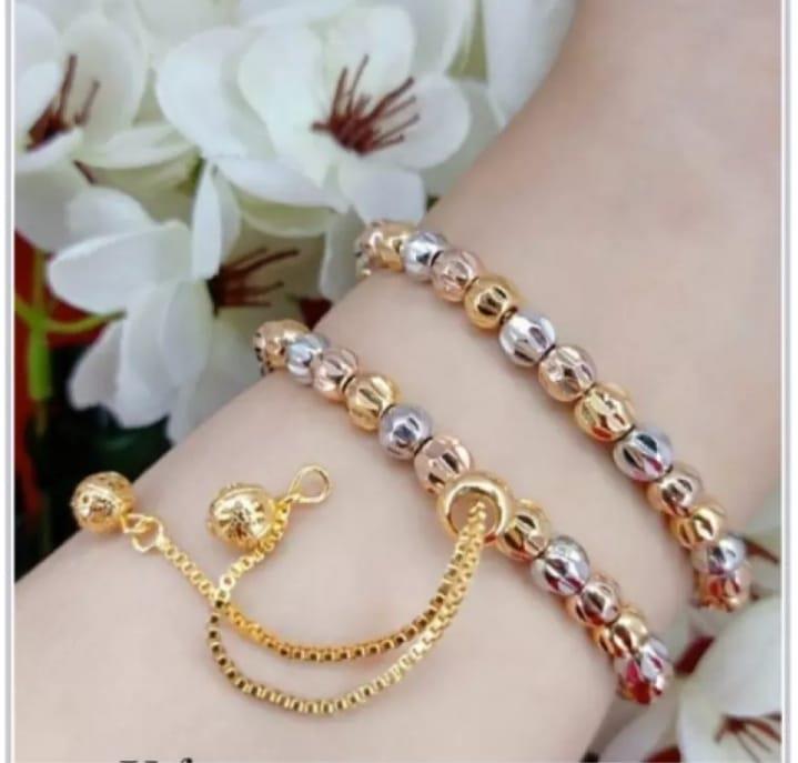 Gelang Wanita Serut Titanium Bola-Bola/Kombinasi Biji Lada Warna Campuran Silver Gold Anti Karat Terlaris Ok Bangetttttt