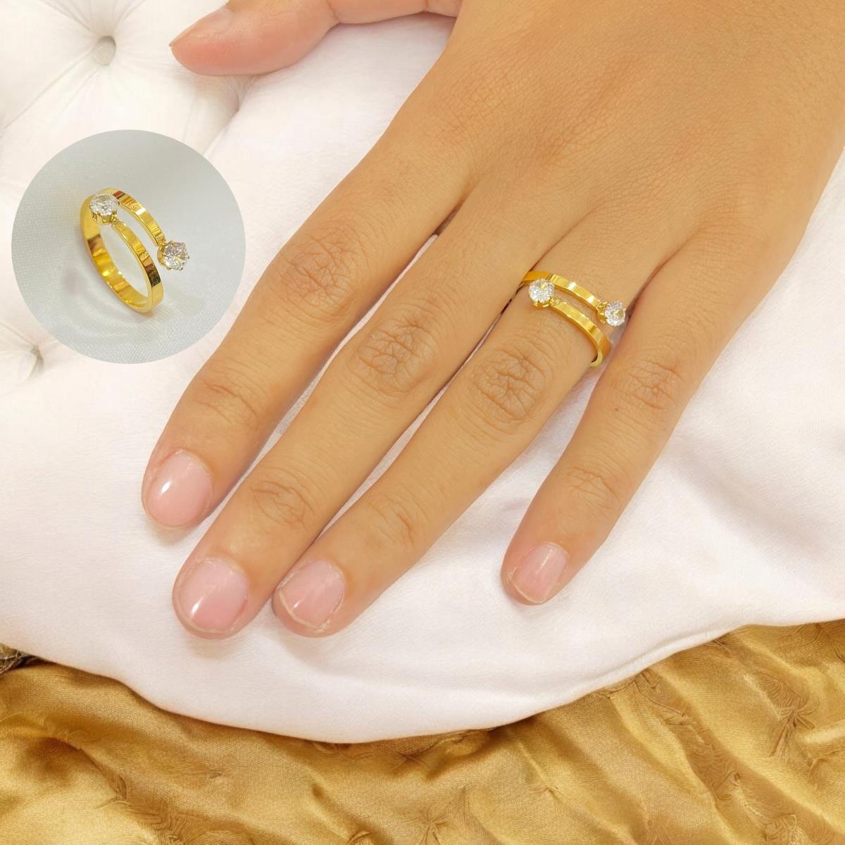 Cincin Titanium Wanita Gold Permata Diamond Timeless Anti Karat