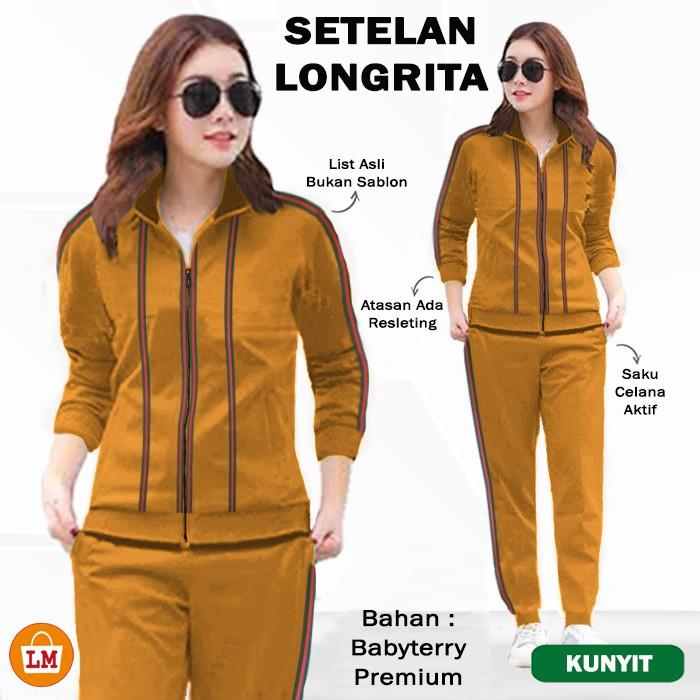 LPM 29370 Setelan Kaos Olahraga LONGRITA Training Senam Wanita Babyterry Big Size Jumbo XL-3XL
