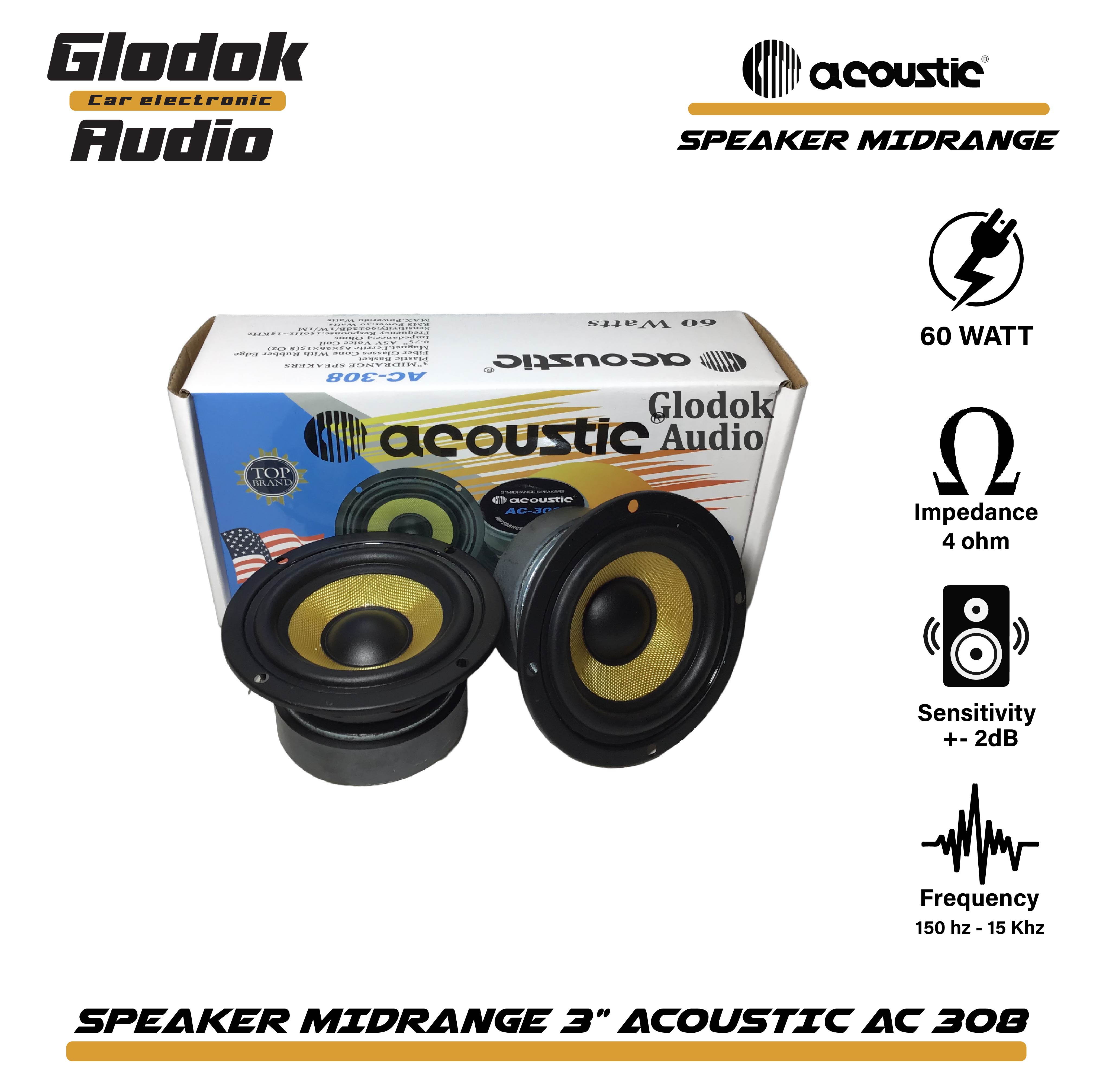 Acoustic AC 308 3 inch Midrange Speaker sepasang (kuning)