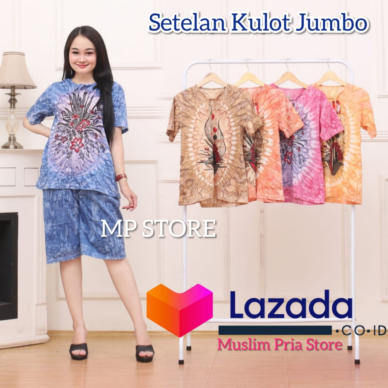 Piyama / baju tidur dewasa SET CELANA (COD) SETELAN KAOS DAN CELANA WANITA KAOS ABSTRAK JUMBO DAN STANDAR