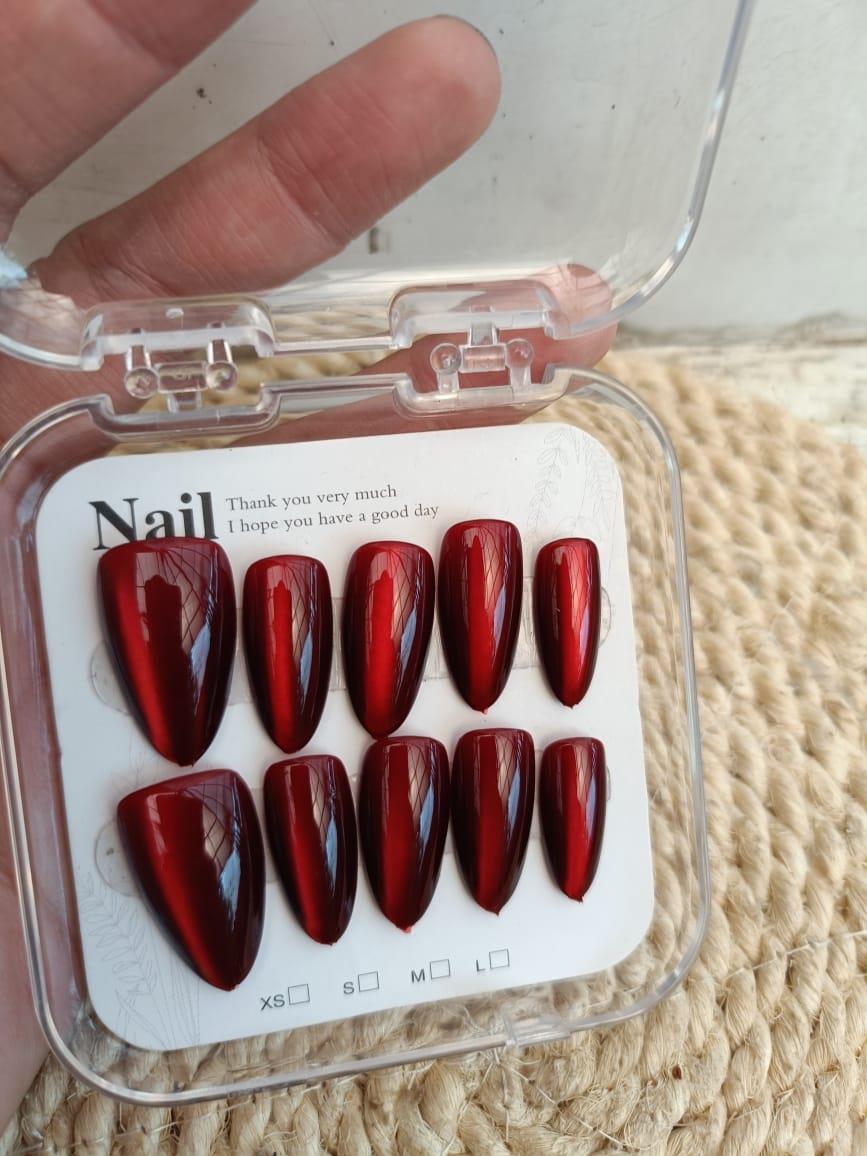 kuku palsu sedang lancip cat eye isi 10 pcs lengkap dengan lem