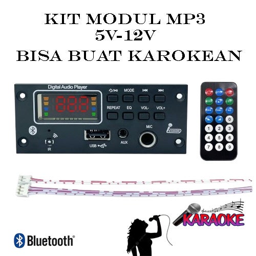 kit modul mp3 Bluetooth TF USB FM mikrofon AUX MP3 Player DC 12V Karaoke TERBARU