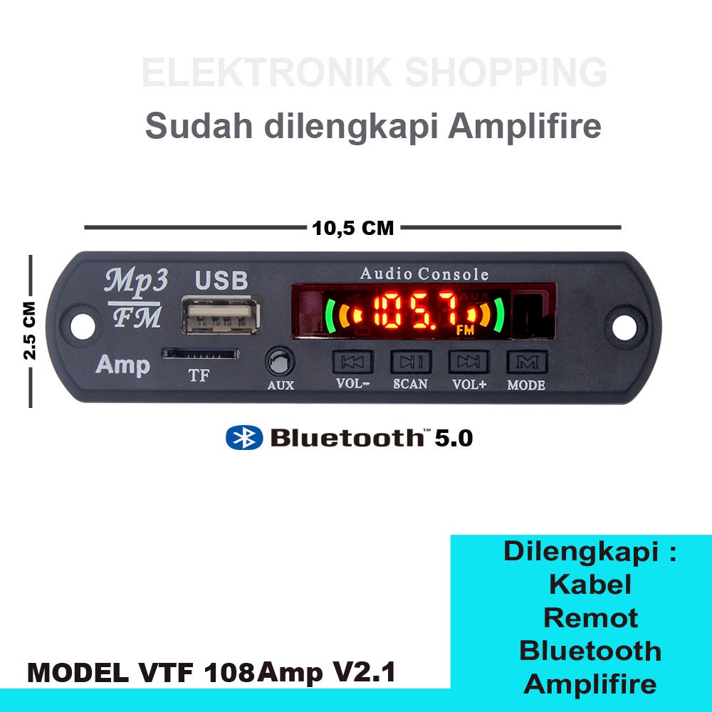 Modul Mp3 Bluetooth 5.0 daya 12v Amplifier Tinggal Sambung Speaker