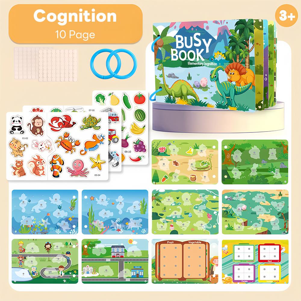 Bevavar​​ Quiet Busy Book Velcro Sticker Buku Pencerahan Sibuk Montessori Anak10 Halaman