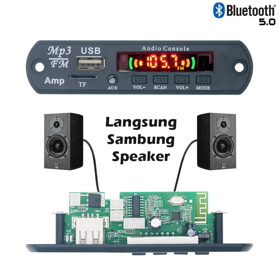 Modul Amplifier Bluetooth 5.0 Dual Channel 2x15W dengan Kompatibilitas USB/TF/AUX untuk Speaker 12 Volt - Warna Hitam