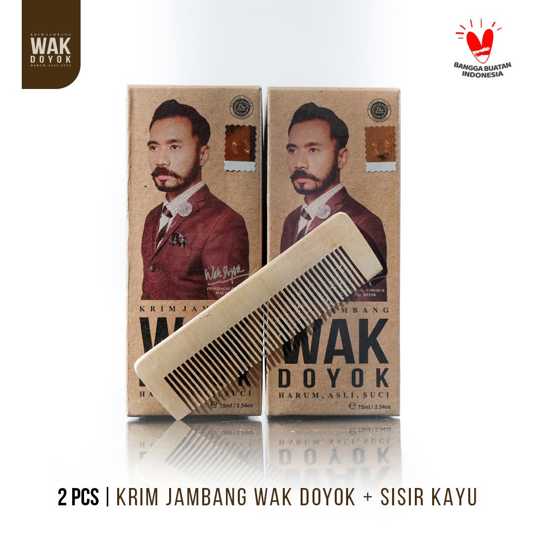 Paket 2 tubes x 75ml + 2 Sisir Kayu | Krim Jambang - Wak Doyok | Original - Hologram | Rahasia Jambang & Rambut Sehat Wak Doyok | Rambut Alis Kumis Jambang
