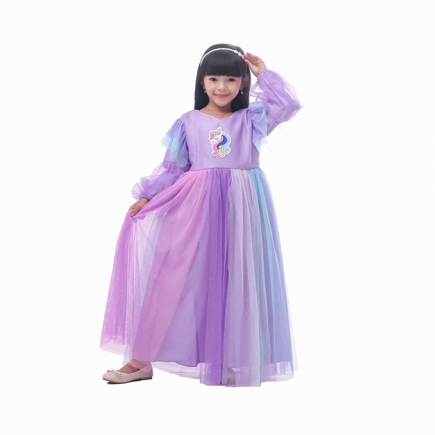 gaun pesta anak pelangi / dress pesta anak kuda poni / muslim anak pelangi