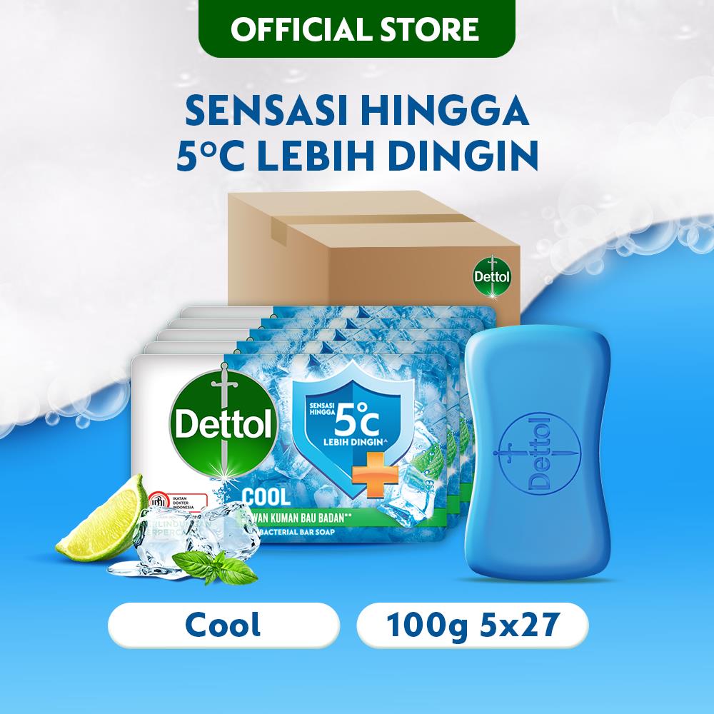 Dettol Sabun Batang Antibakteri Cool 100gr isi (5 pcs x 27 pack) [Karton]