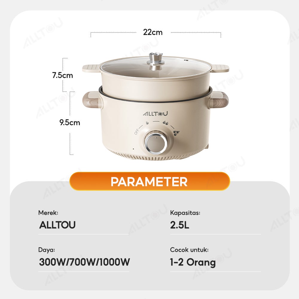ALLTOU Panci Listrik 3L/5L Multifungsi Steamer Panci Listrik Serbaguna Anti Lengket