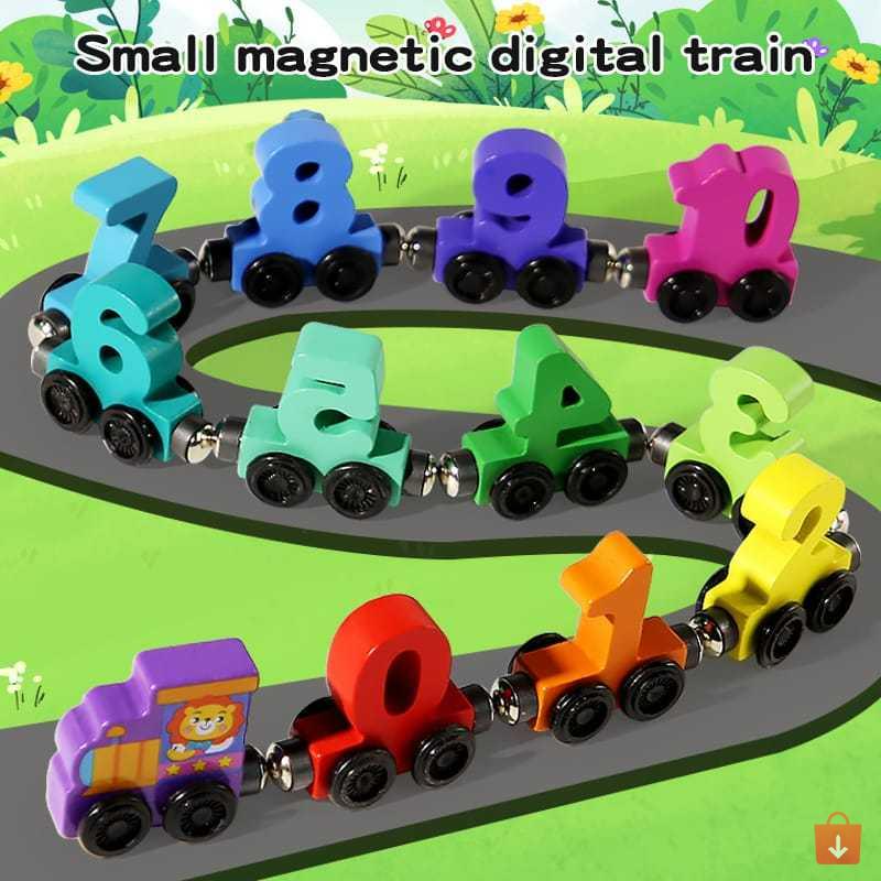 Mainan Puzzle Kereta Magnet Digital Train Edukasi Wooden Toys Kreatif Anak