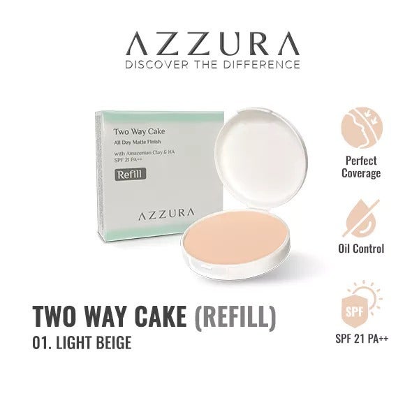 AZZURA Two Way Cake | Full Size & Refill | All Day Matte Finish | Spf 21 PA++ | Amazonian Clay & HA | TWC