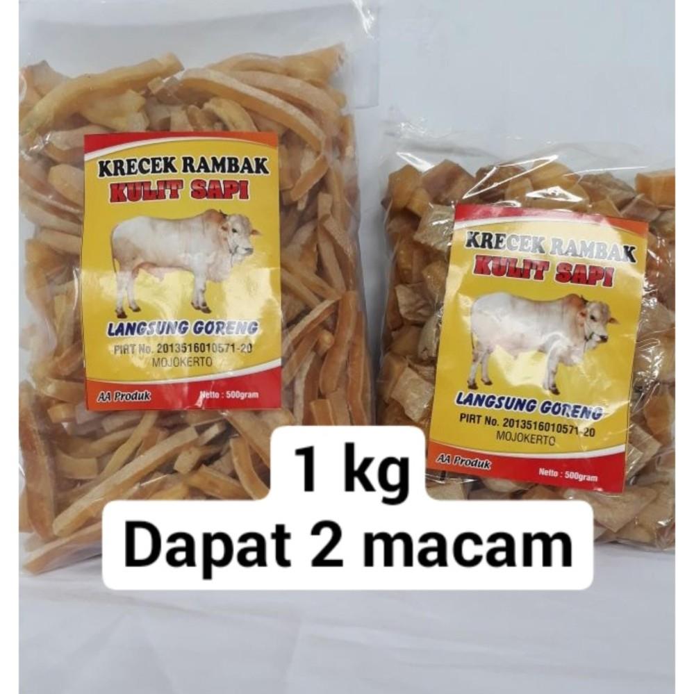 LEBIH HEMAT!!! Camilan Kerupuk Rambak Sapi Mentah Stik+Kotak / Sambel krecek / Kerupuk kulit sapi langsung goreng/ dorokdok sapi 1kg masing-masing 500gr
