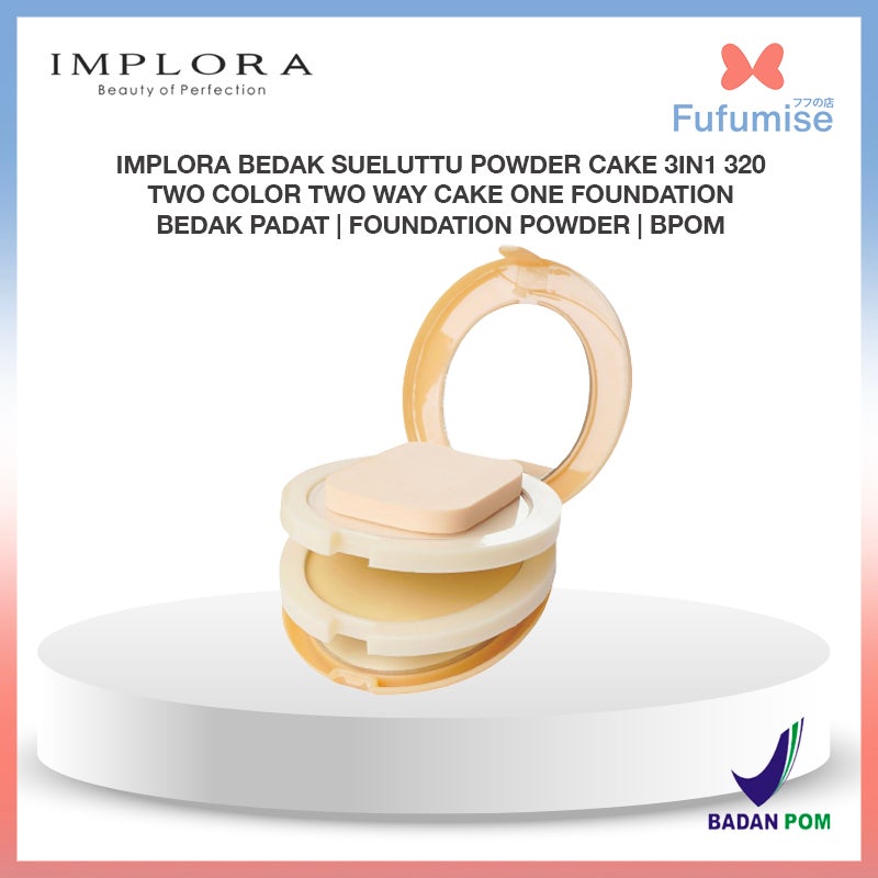 IMPLORA Bedak Sueluttu Powder Cake 3in1 320 | Two Color Two Way Cake One Foundation | Bedak Padat | Foundation Powder | BPOM