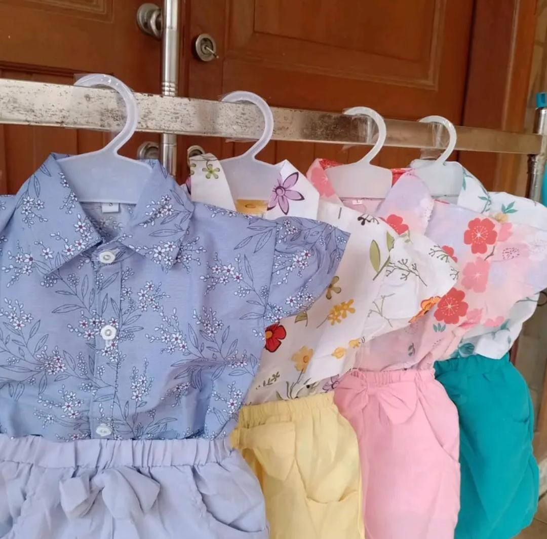 Paket 4pcs 3pcs & 2pcs Baju Setelan anak perempuan sakura 0-4 tahun motif bunga bunga