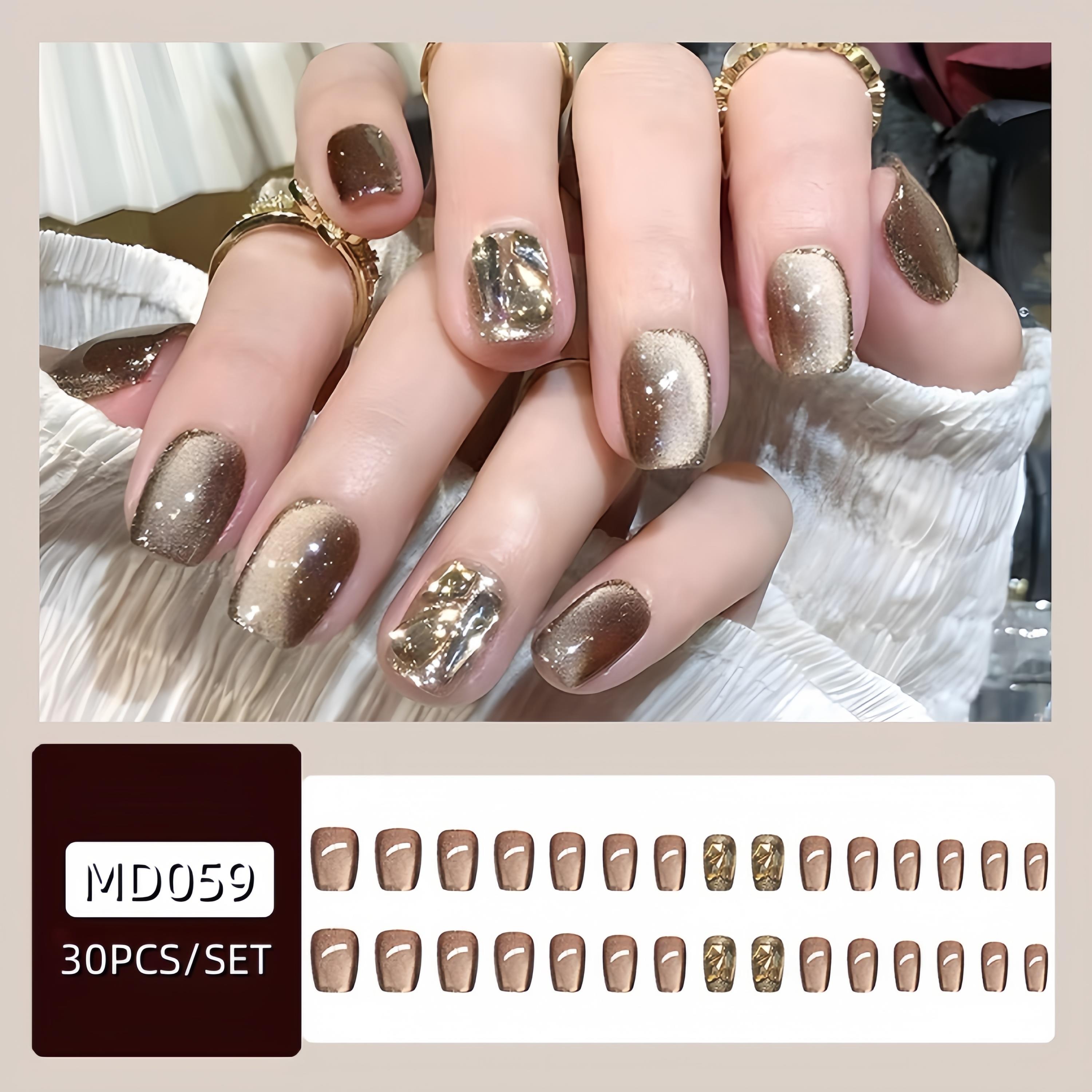 Kuku Palsu Nail Art Cat Eye Hiasan Berlian Dan Lem Fake Nails Wisuda Aesthetic Nikahan COD MD059