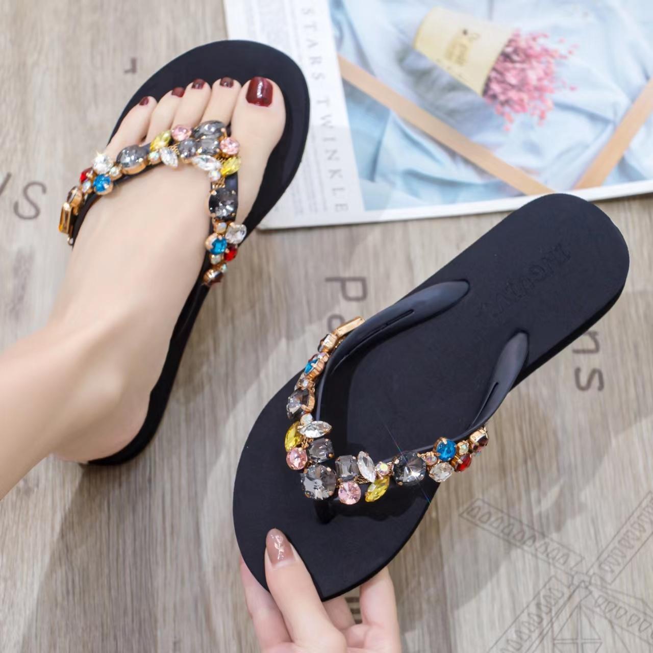 Sandal Jepit INGVIVI Wedges 719 / Sandal Ingvv Swarovsky Wedge Permata / Spons / Spon Flip Wanita Sendal