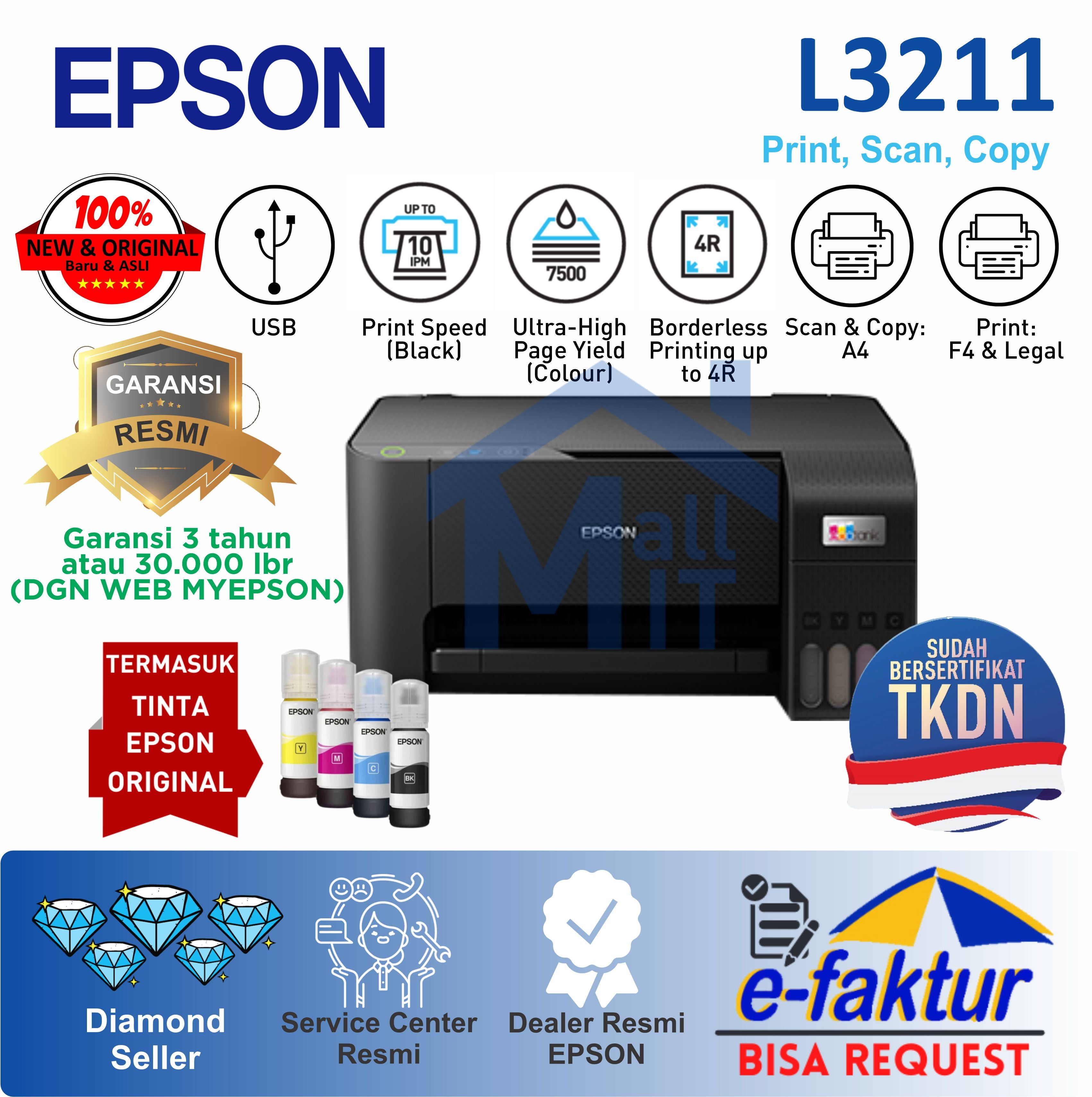(BISA COD) Printer Epson L3210 L-3210 L 3210 L3211 L-3211 L 3211 3 IN 1 Pengganti Epson L3110 Print Scan Copy A4 All in One Garansi Resmi