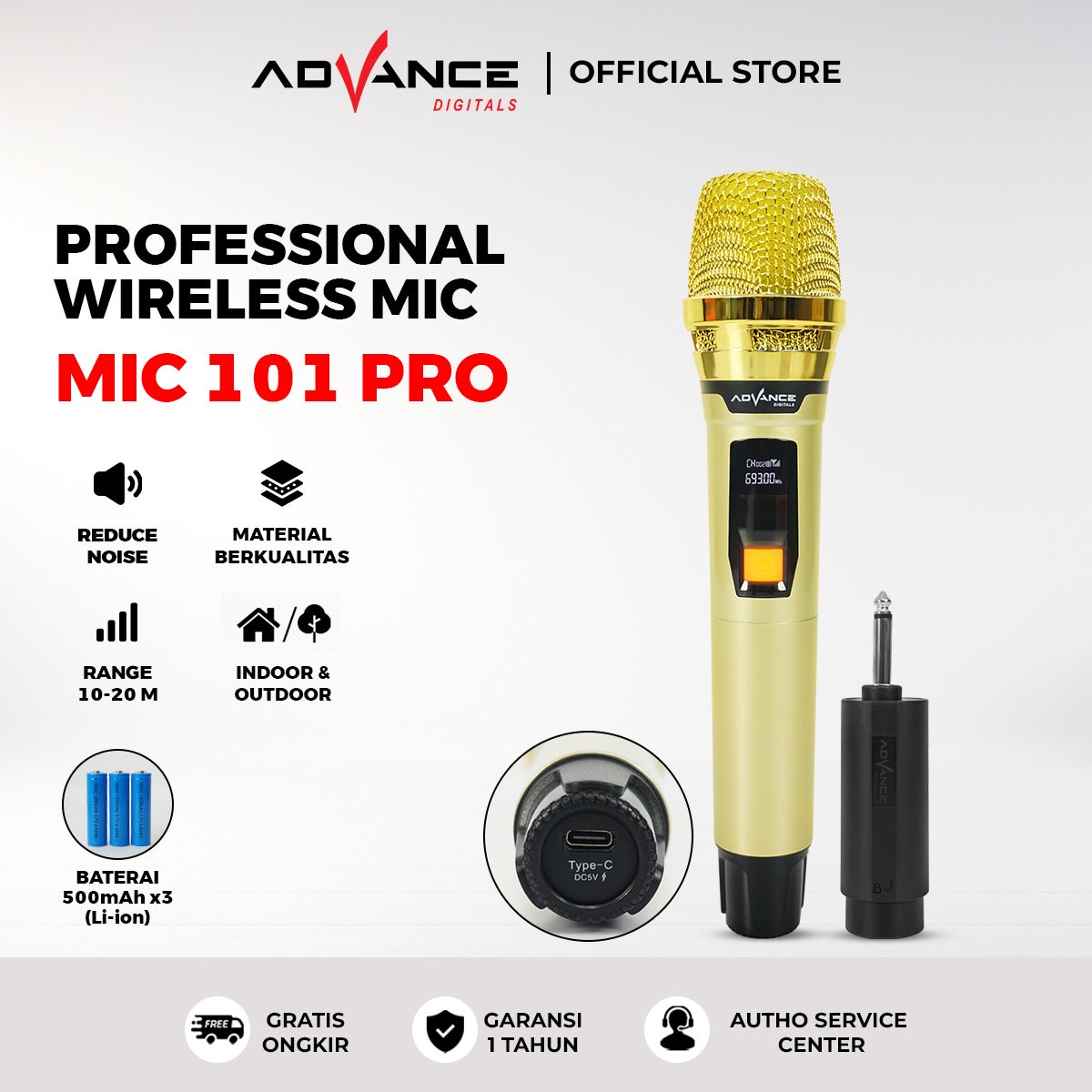 Advance MIC-101 PRO Professional Microphone Wireless Charger Frekuensi UHF Garansi Resmi 1 Tahun