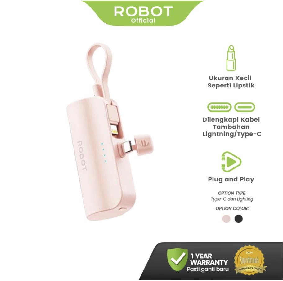 ROBOT Powerbank Fast Charging 10000 mAh Powerbank kabel 3 Lighting Type C Micro Powerbank Slim Tipis LED RP-101L Powerbank 10000mAH 2.1A Dengan 3 Kabel Type C Lightning Micro Original - Garansi 1 Tahun