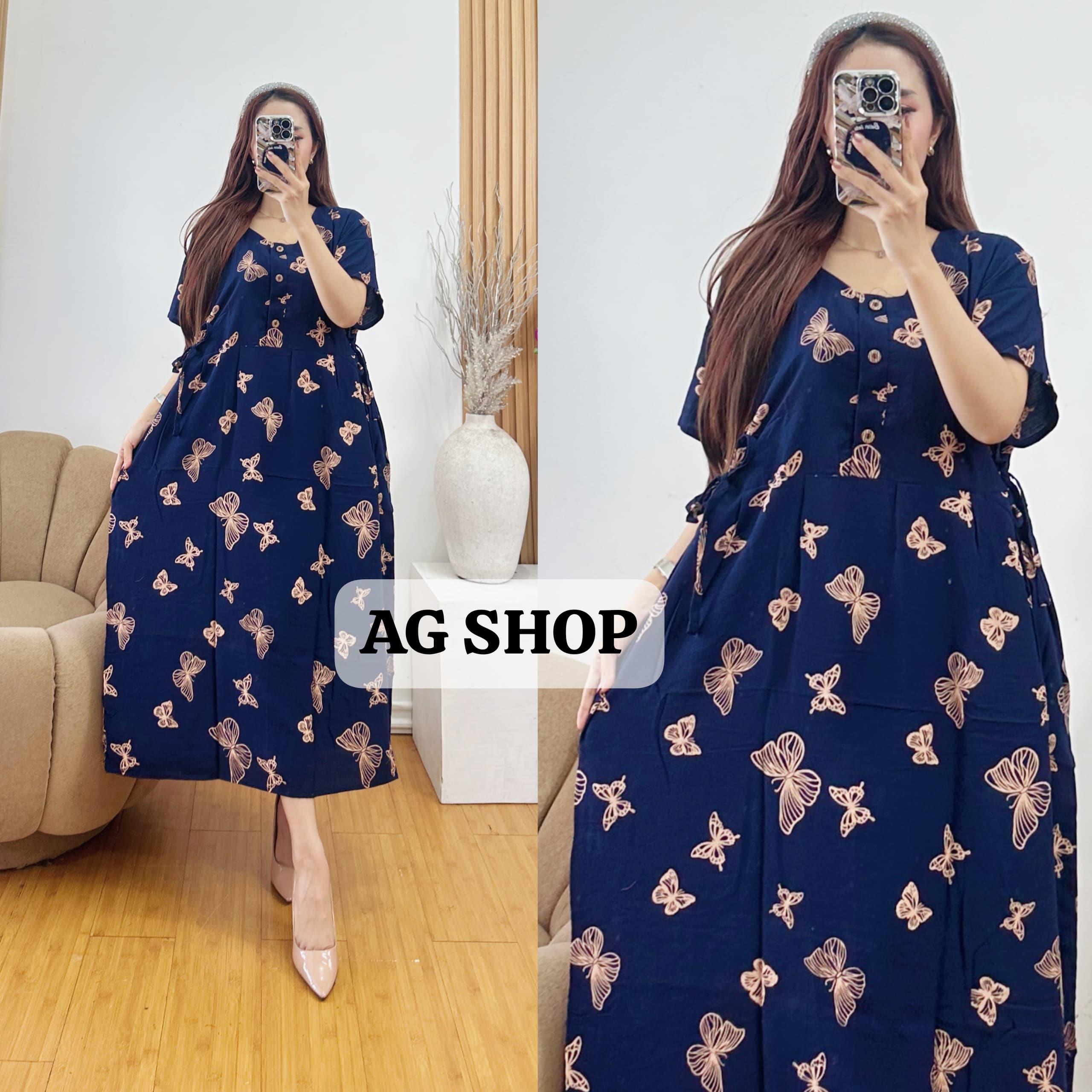 DRESS JUMBO WANITA TERBARU MOTIF KUPU BAHAN RAYON TEBAL DAN ADEM