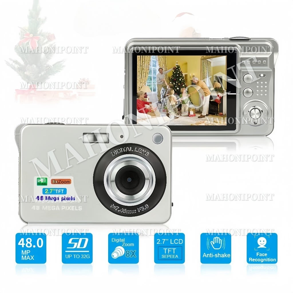 Kamera DIGITAL POCKET ORIGINAL FULL SET Kamera digital retro HD Digicam Kamera Pocket 48MP Kamera Kamera digital pocket ORIGINAL FULL SET 48MP Layar LCD 27 Inci Zoom 8x Tangkap Senyuman Anti-guncang dengan Baterai kartu SD