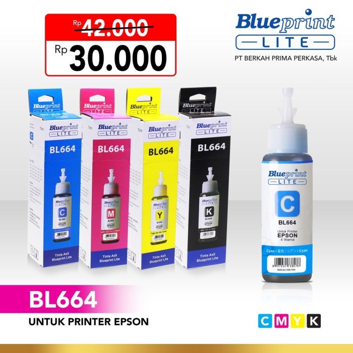 Tinta Epson BLUEPRINT Lite 664 For Printer Epson L120 L350 70 ML - Warna