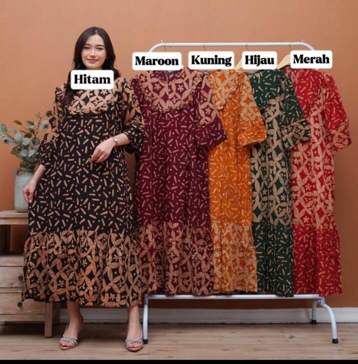 SECKDRESS MAURA JOMBO LD 120 | LONGDRES BAHAN RAYON ADEM & TEBAL | BUMIL & BUSUI BATIK CAP